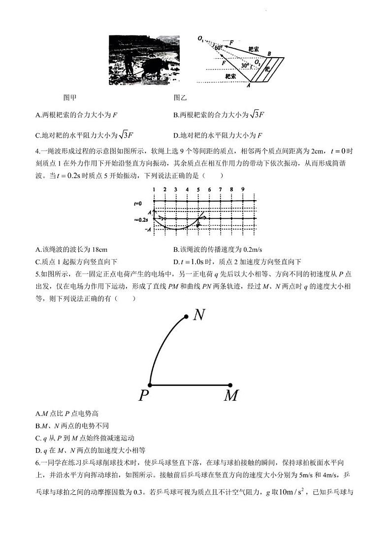 2024年吉林省吉林地区高三年级第四次模拟考试物理试卷和答案第2页