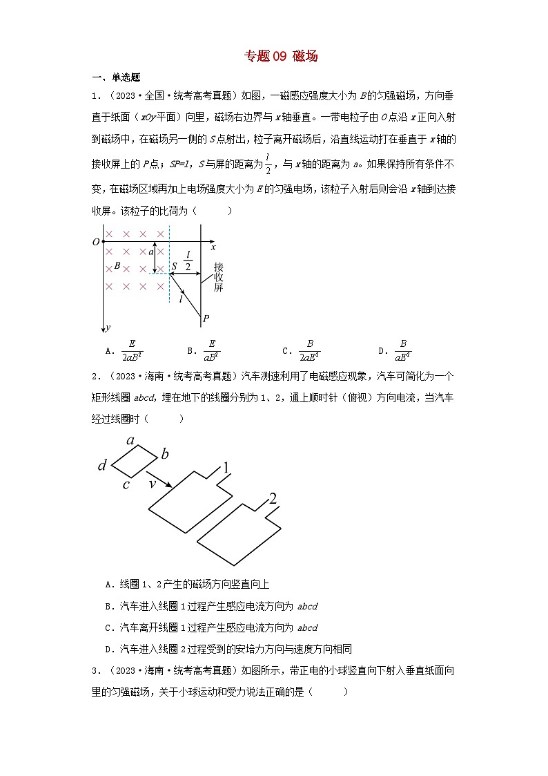 2019_2023近五年高考物理真题分类训练专题09磁场学生版第1页