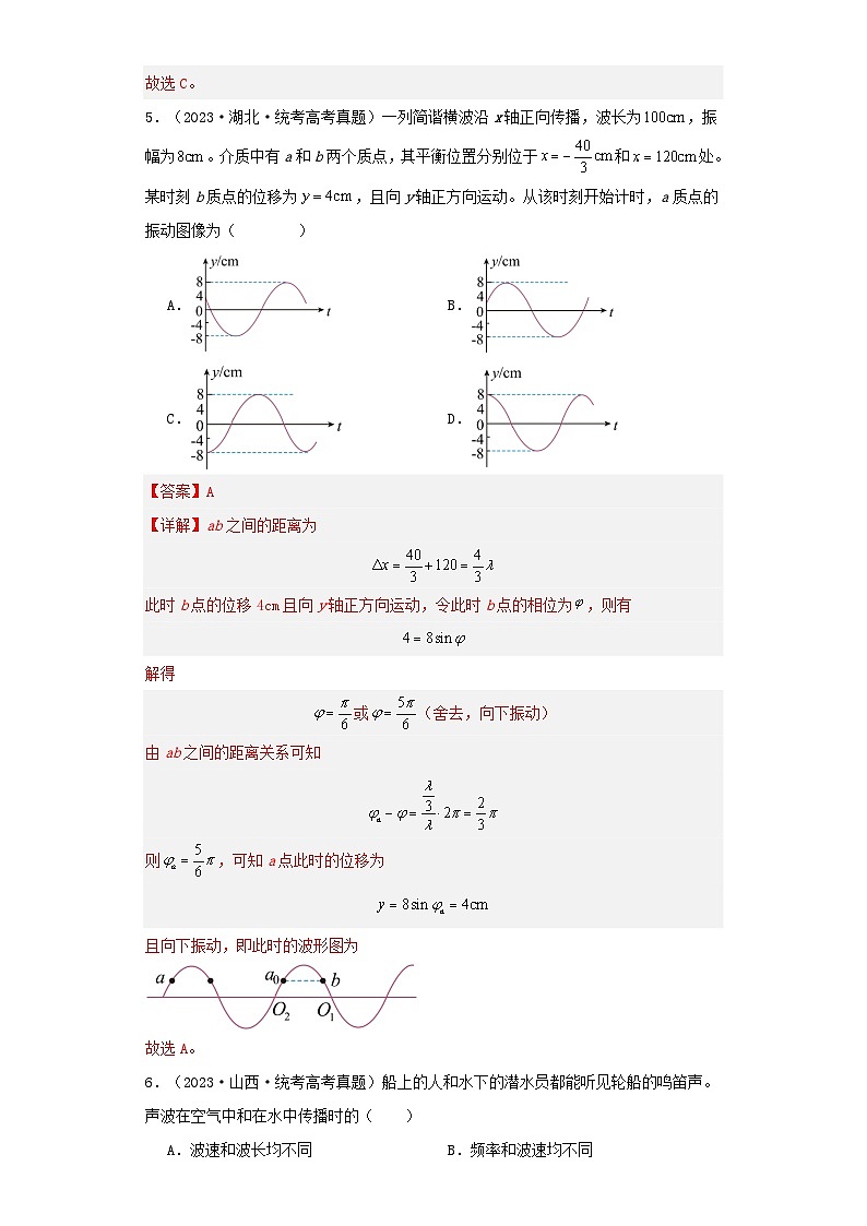 2019_2023近五年高考物理真题分类训练专题13机械振动机械波教师版第3页