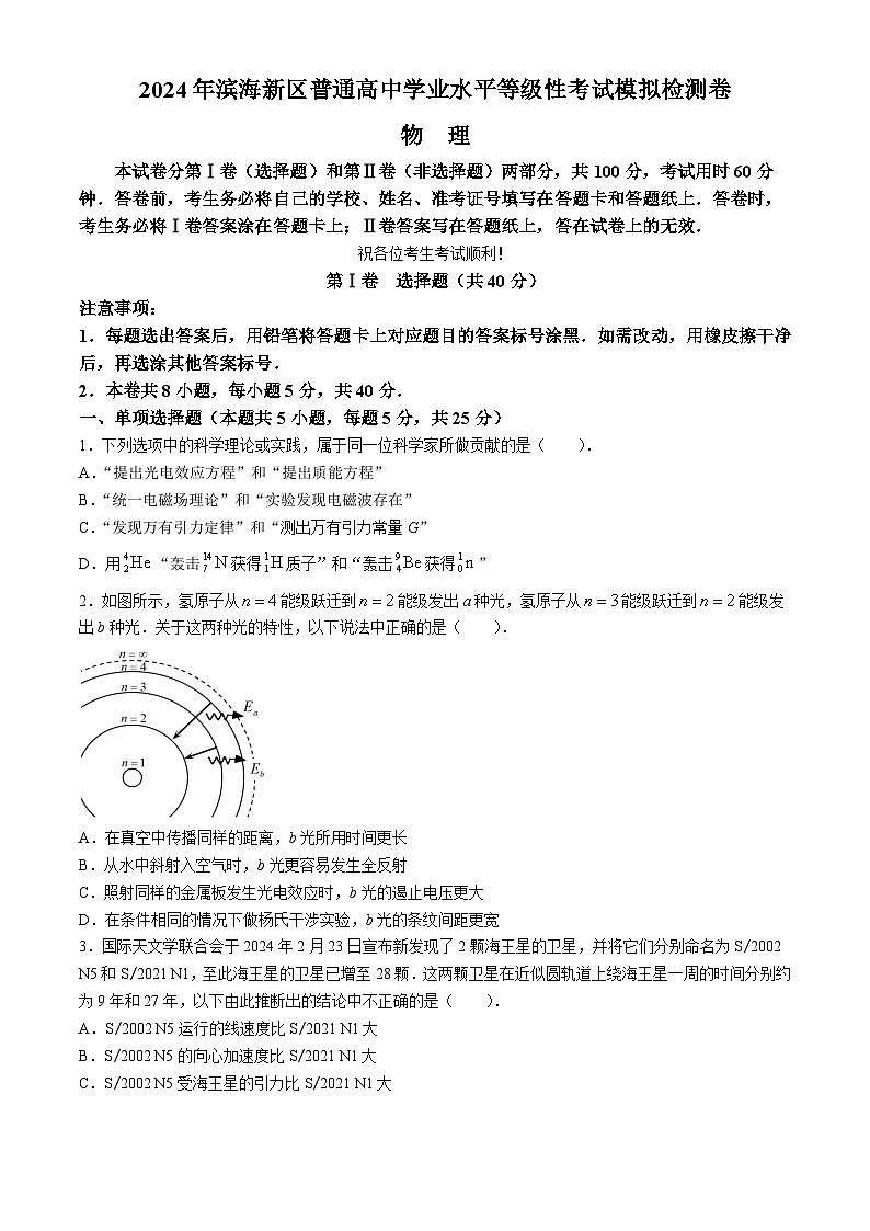 2024届天津滨海新区高三下学期三模物理试题01