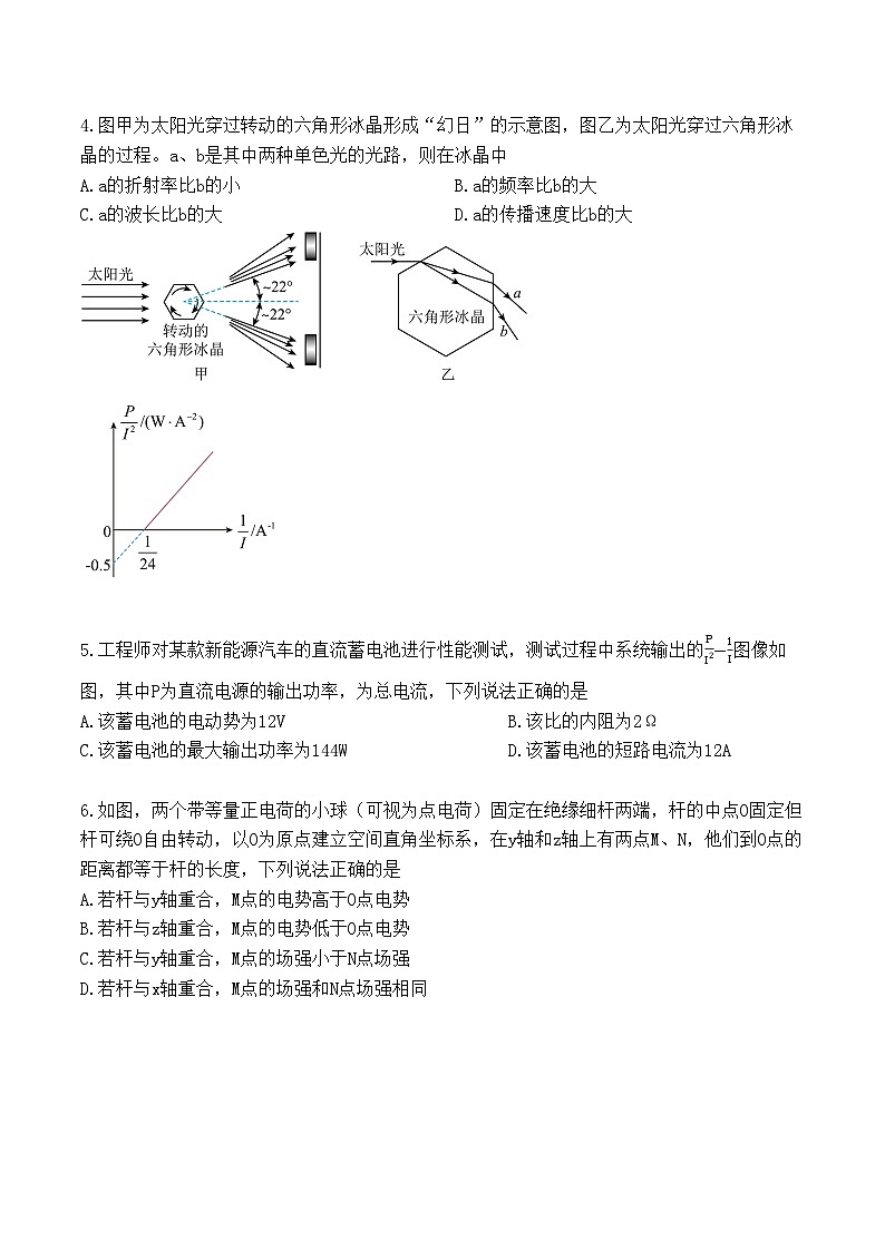 2024届重庆市高三下学期学业质量调研抽测（第三次）物理试卷第2页