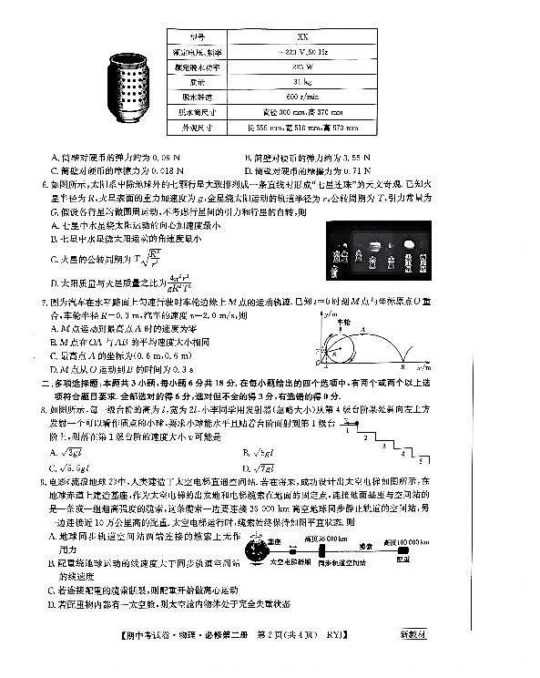 广西钦州市2023-2024学年高一下学期期中考试物理试卷第2页