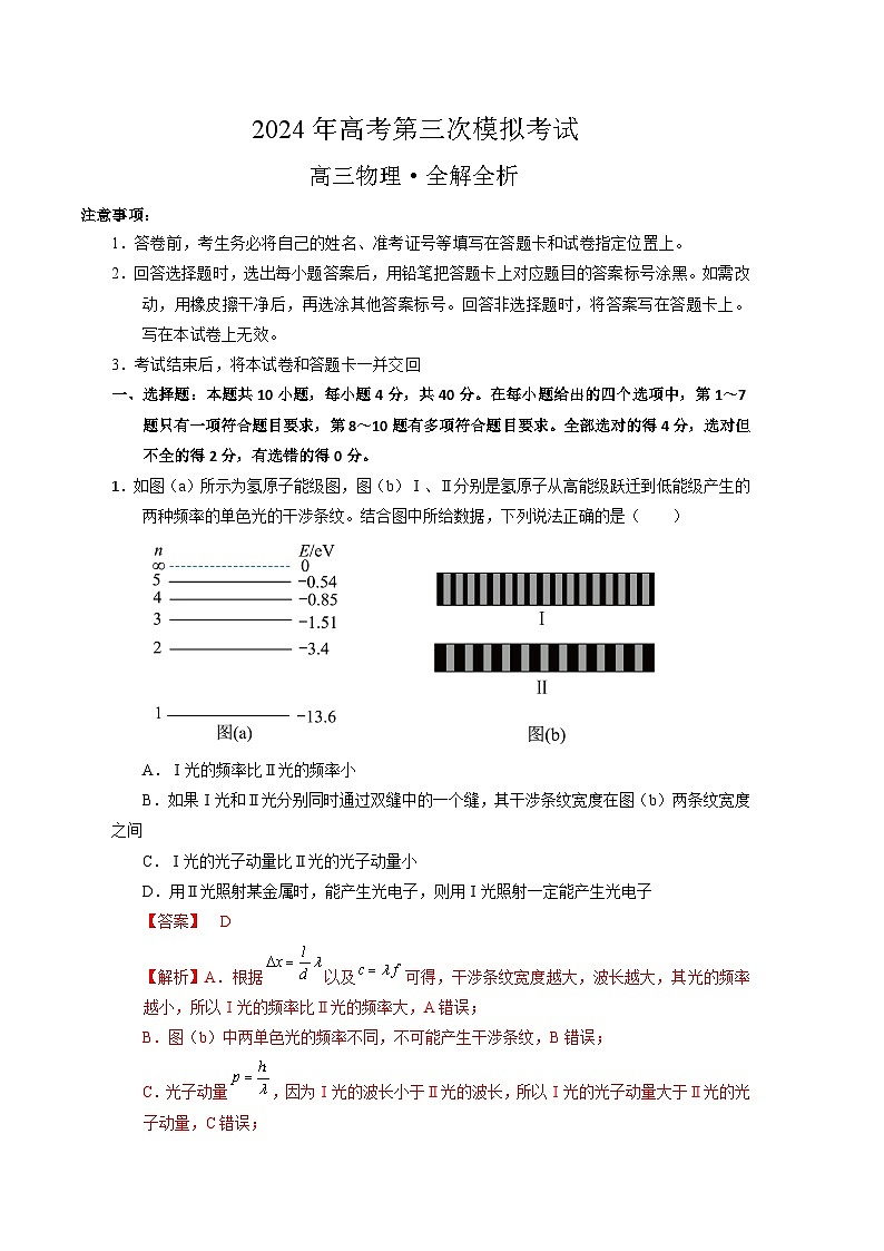 2024年高考第三次模拟考试题：物理（湖北卷）（解析版）01