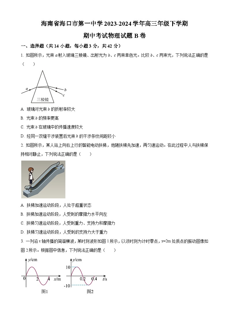 海南省海口市第一中学2023-2024学年高三下学期期中考试物理试题  B卷（原卷版+解析版）01