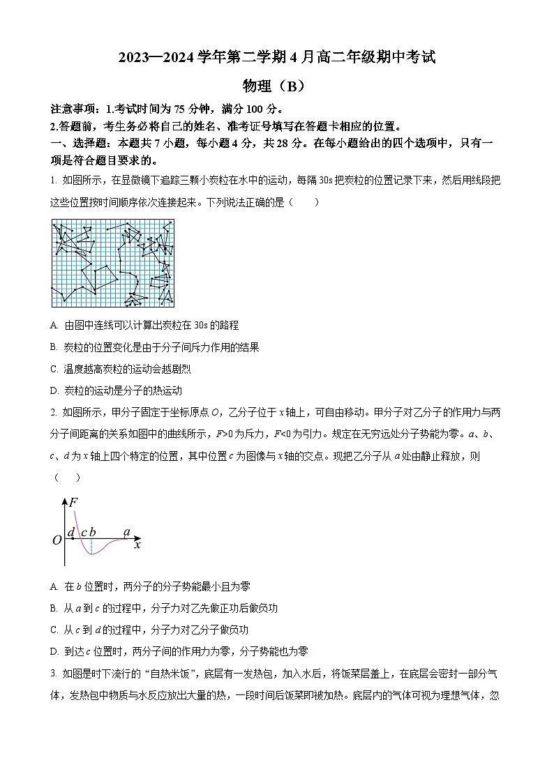 河北新时代NT2023-2024学年高二下学期4月期中考试物理试卷（B卷）（原卷版）第1页