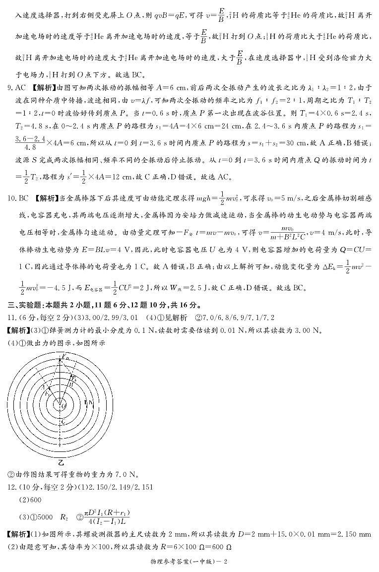 2024届长沙一中高三下学期模拟试卷（二）物理试题+答案02