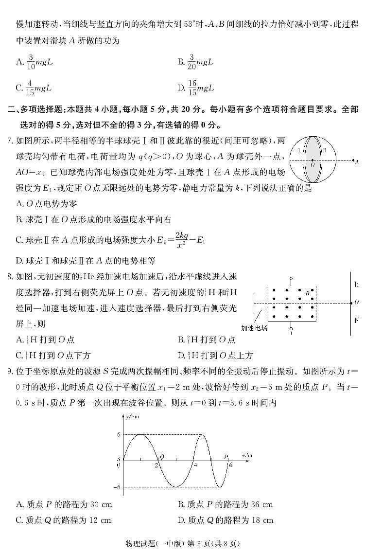 2024届长沙一中高三下学期模拟试卷（二）物理试题+答案03