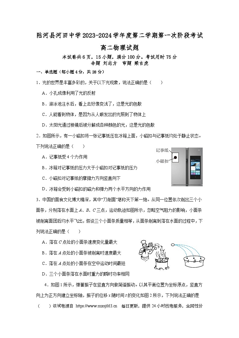 215，广东省汕尾市陆河县河田中学2023-2024学年高二下学期4月期中物理试题01