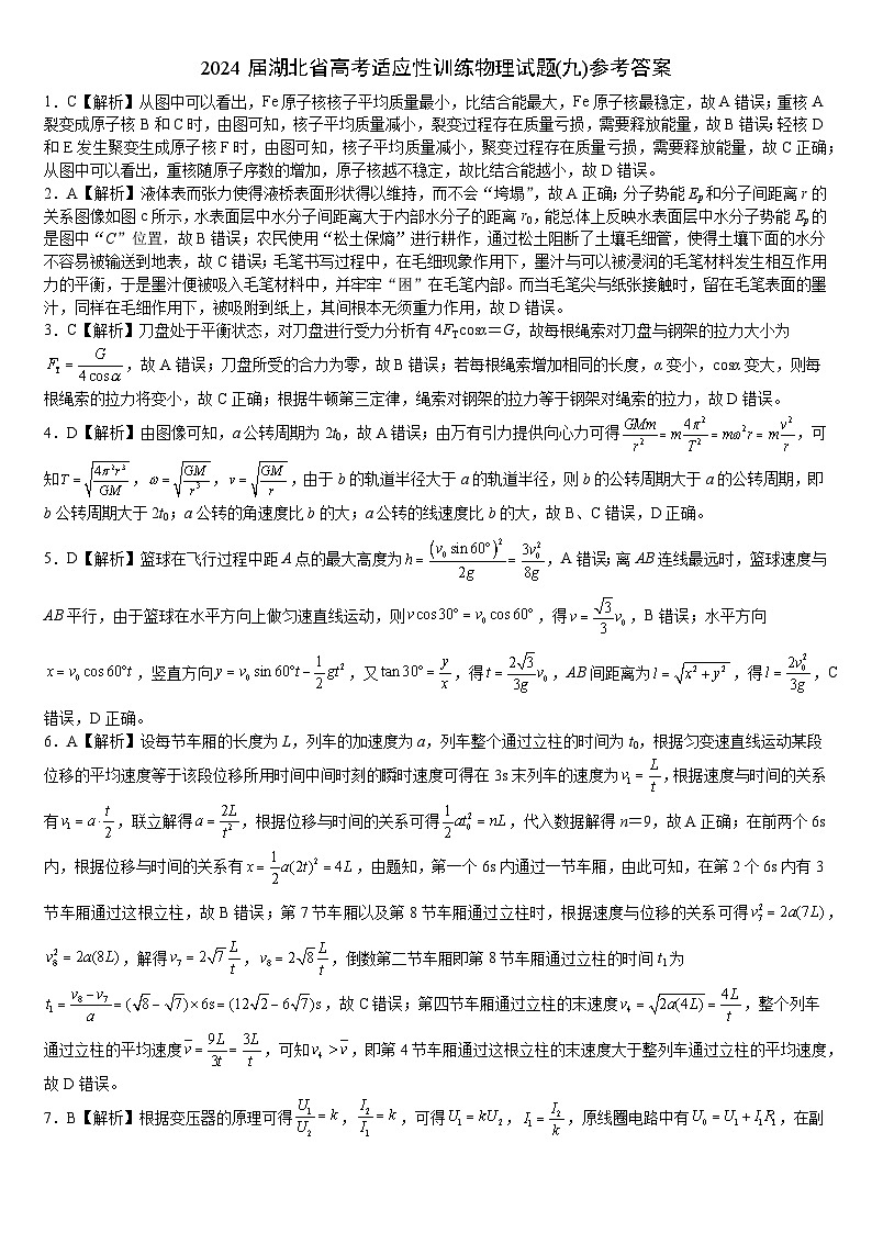 226，2024届湖北省高考适应性训练物理试题（九）（新课标新高考）第1页