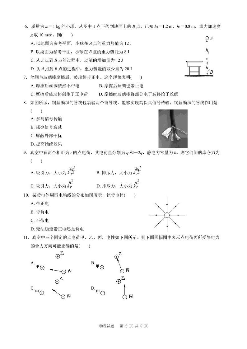 高一期中物理试卷第2页