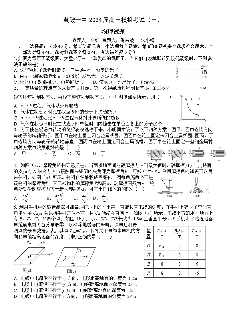 湖北省武汉市黄陂区第一高级中学2024届高三下学期模拟考试（三）物理试题（Word版附解析）第1页