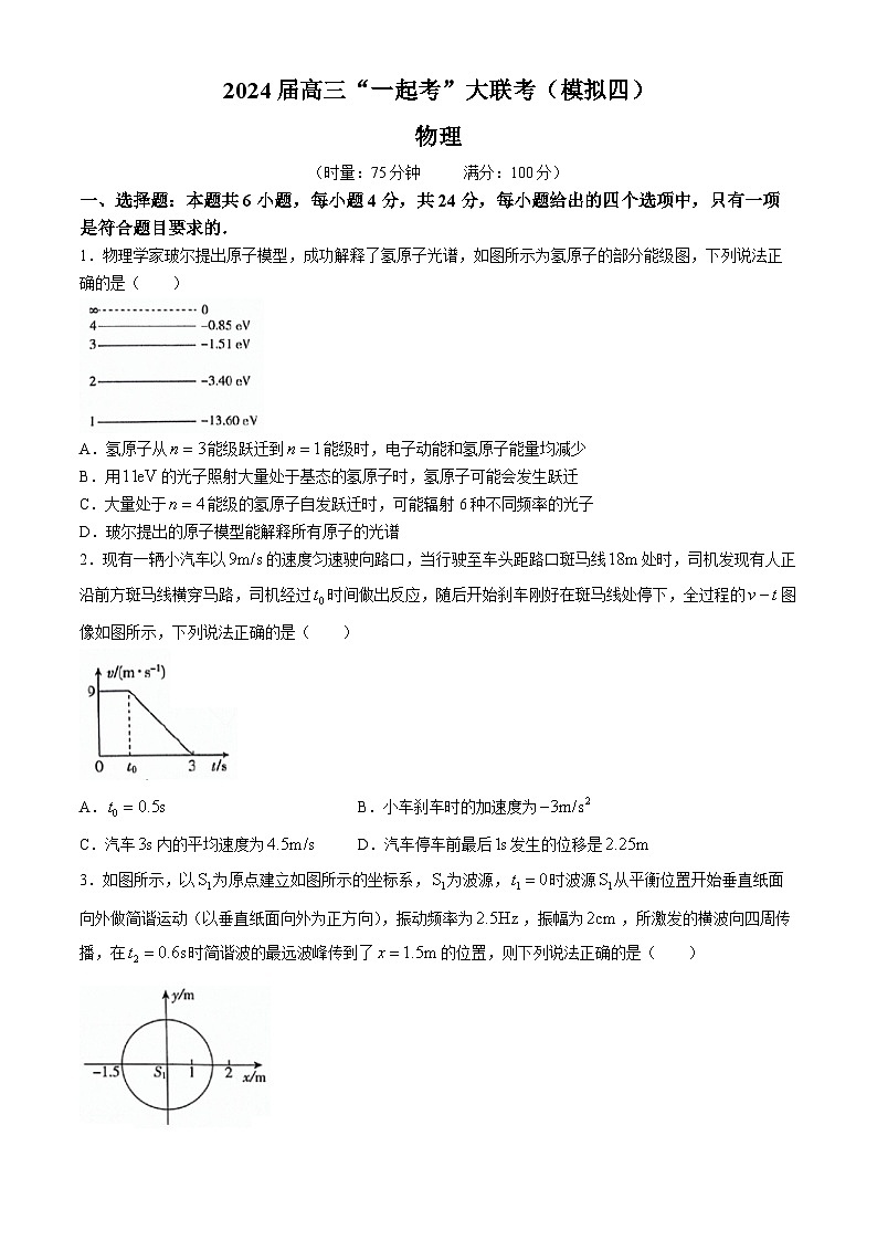2024届湖南省一起考大联考高三下学期模拟考试物理试题（四）01