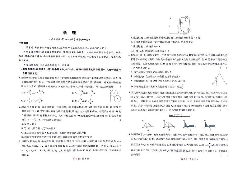 2024届重庆市第一中学校高三下学期模拟预测物理试题01