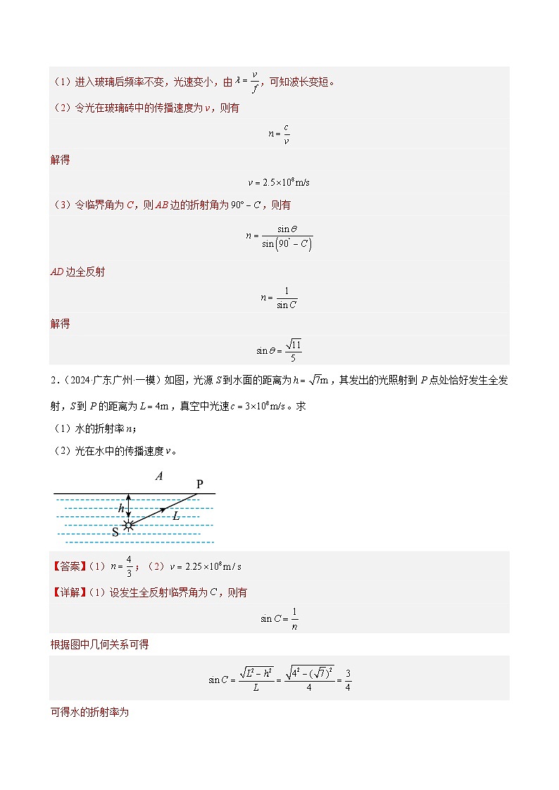 专题16 光学计算题--【冲刺专练】2024年高考物理二轮复习考点冲刺专练精讲02