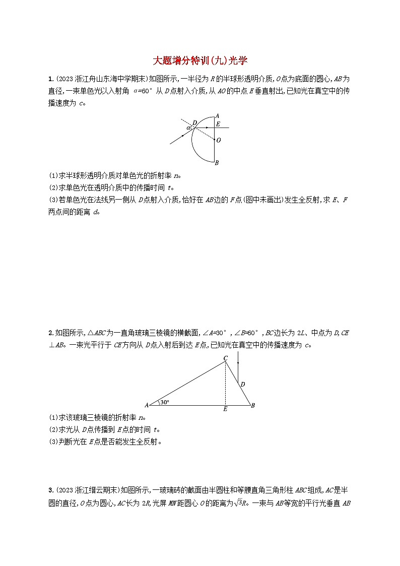 新高考浙江版2025届高考物理一轮总复习训练大题增分特训9光学(人教版)01