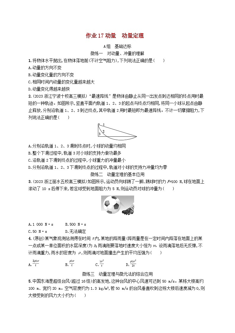 新高考浙江版2025届高考物理一轮总复习训练第6单元动量作业17动量动量定理(人教版)第1页