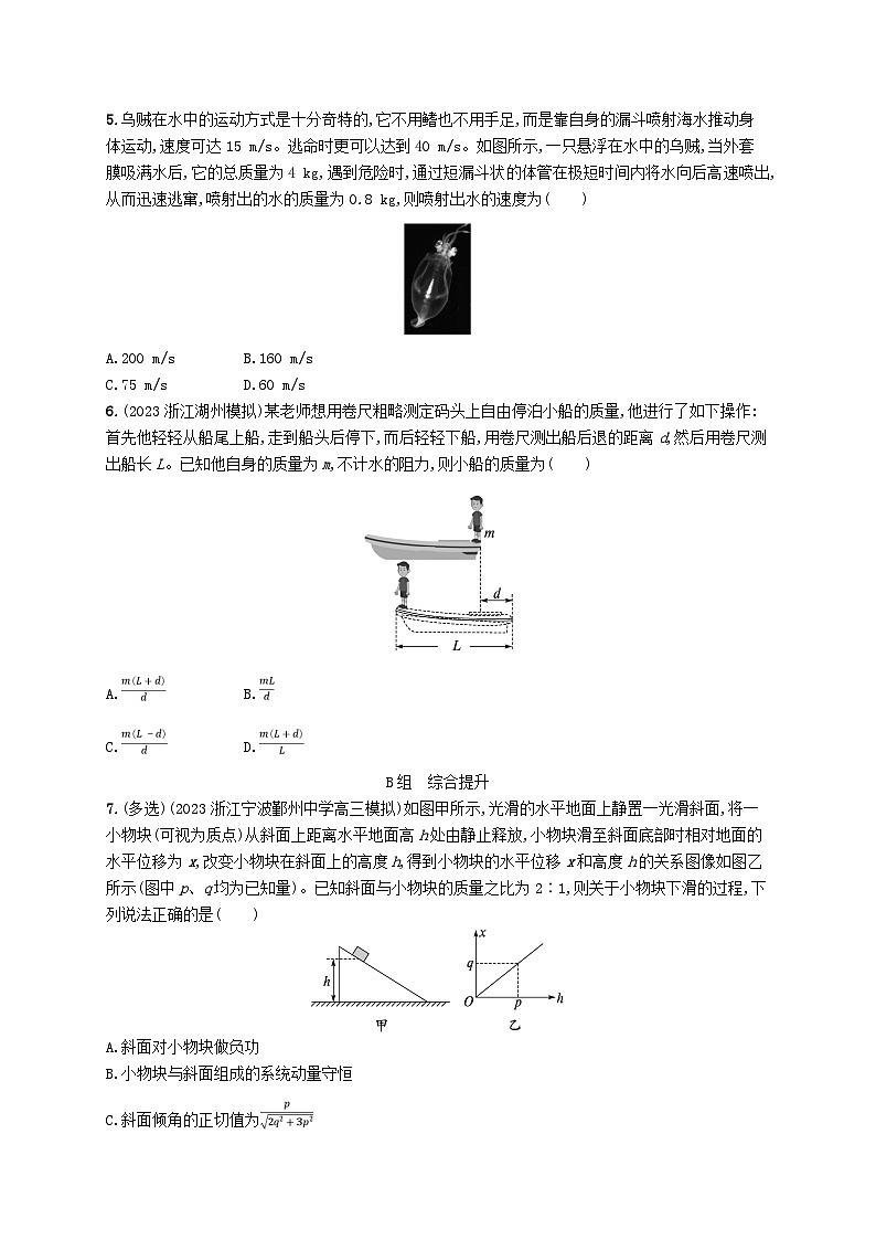 新高考浙江版2025届高考物理一轮总复习训练第6单元动量作业18动量守恒定律及其应用(人教版)第2页