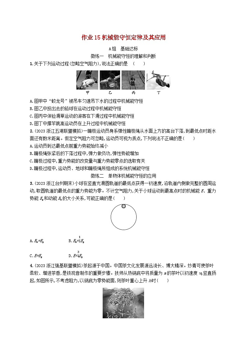 新高考浙江版2025届高考物理一轮总复习训练第5单元机械能作业15机械能守恒定律及其应用(人教版)第1页