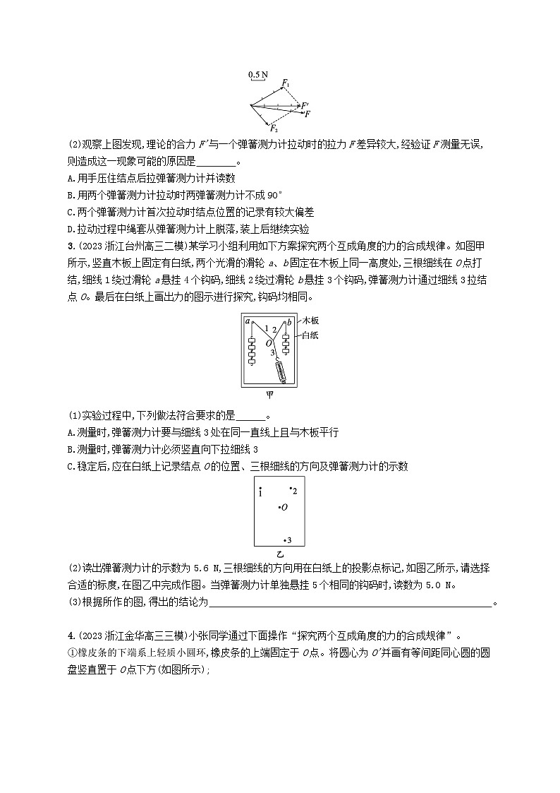新高考浙江版2025届高考物理一轮总复习训练第2单元3探究两个互成角度的力的合成规律(人教版)第2页