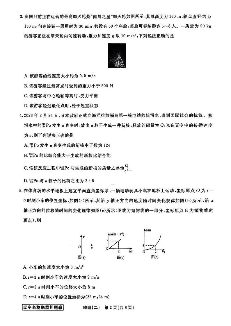 辽宁省名校联盟2024年高考模拟卷（押题卷）物理（二）第2页