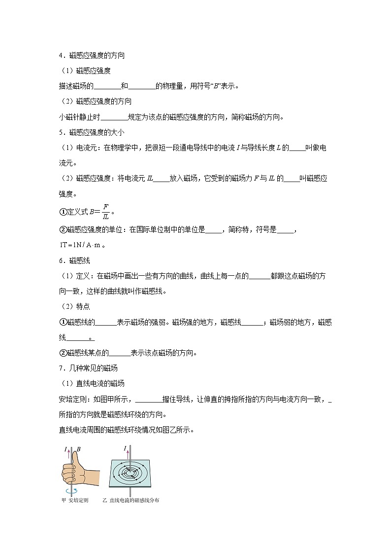 14.1磁场—知识点填空-2024高考物理回归课本基础知识填空（含答案）第2页