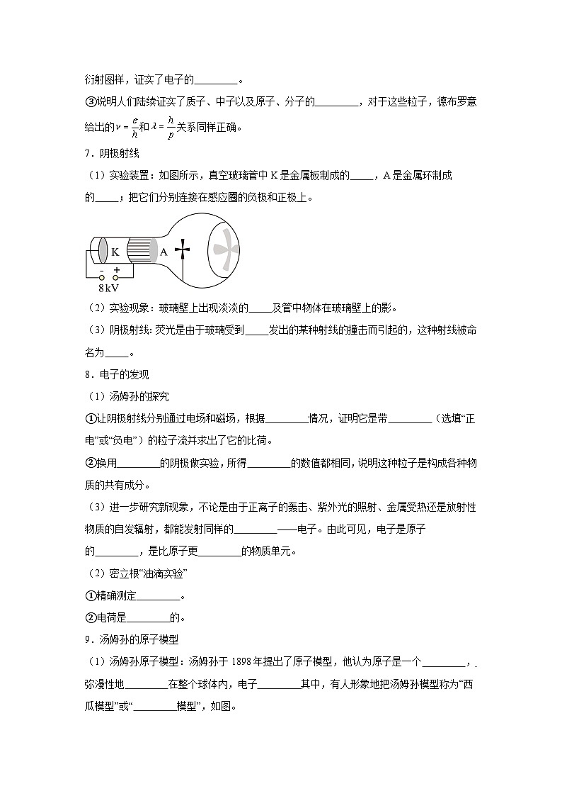 22.1原子结构和波粒二象性—知识点填空-2024高考物理回归课本基础知识填空（含答案）第3页
