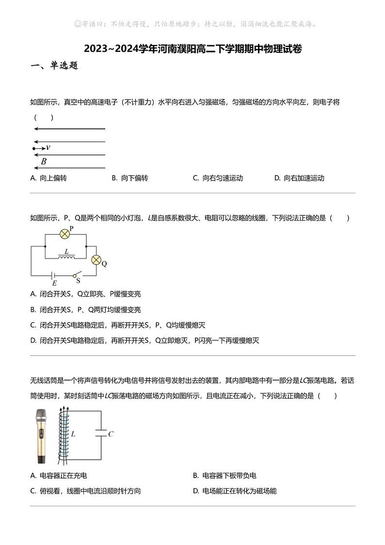 2023_2024学年河南濮阳高二下学期期中物理试卷01