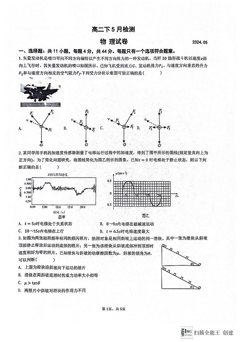 江苏省海安市实验中学等四校2023-2024学年高二下学期5月月考物理试题第1页
