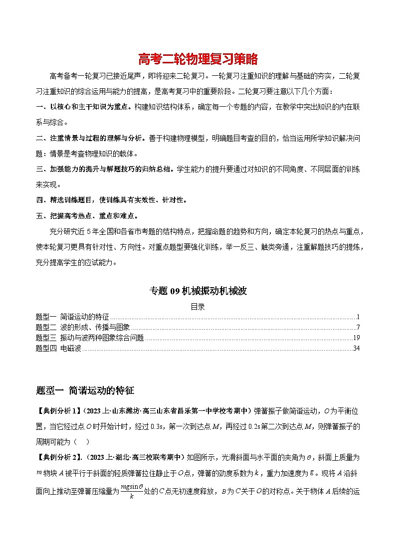 专题09 机械振动机械波（原卷版）第1页