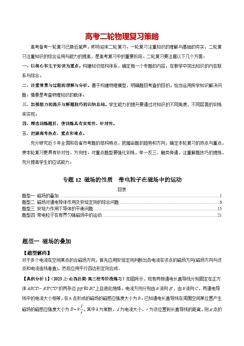 专题12 磁场的性质  带电粒子在磁场中的运动--2024年高考物理二轮复习题型归纳精讲（新高考）01