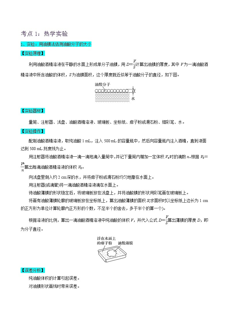 押广东卷实验探究题1  热学和光学实验-备战2024年高考物理临考题号押题（广东卷）02