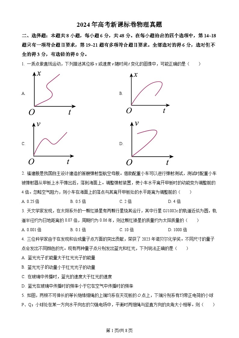 2024年全国高考真题新课标卷物理试卷及答案解析01