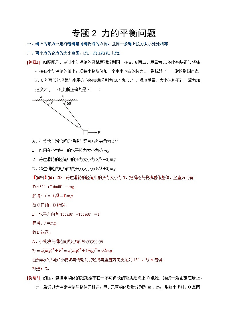 专题2 力的平衡问题（解析版）第1页