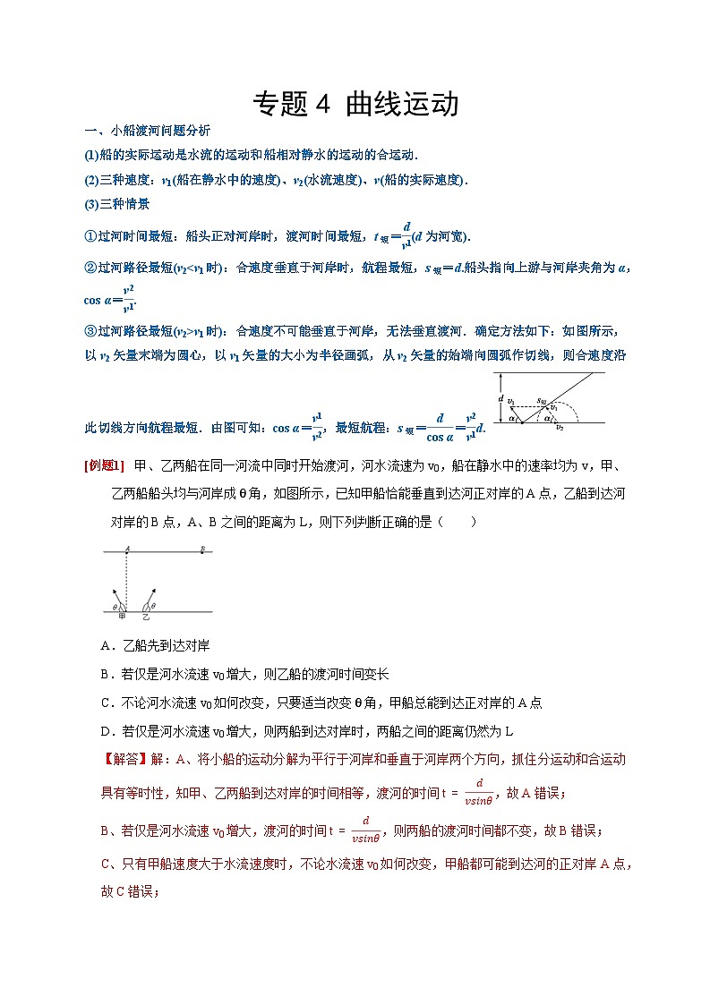 2024年高考物理二轮专题复习-专题4 曲线运动（原卷版+解析版）01