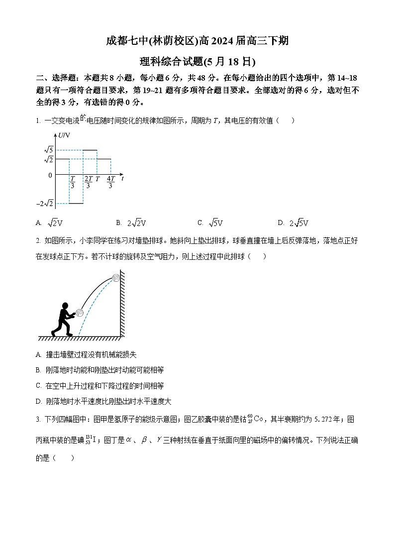 2024成都七中高三下学期5月模拟考试物理试题含解析01