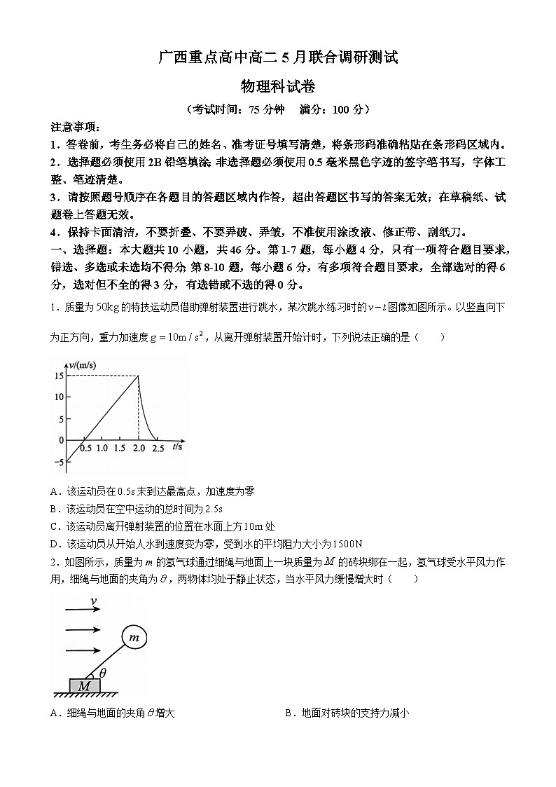 广西重点高中2023-2024学年高二下学期5月月考物理试题01