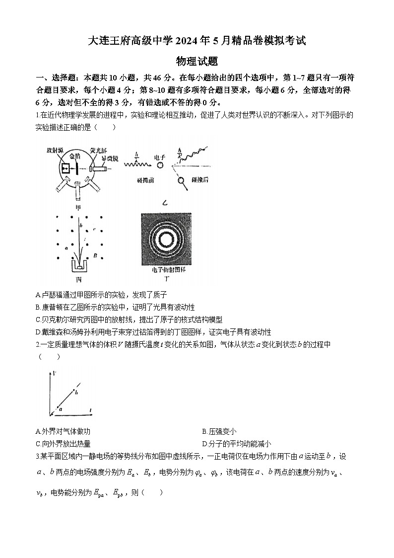 2024届辽宁省大连市大连王府高级中学高三下学期最后一次模拟考试物理试卷(无答案)第1页