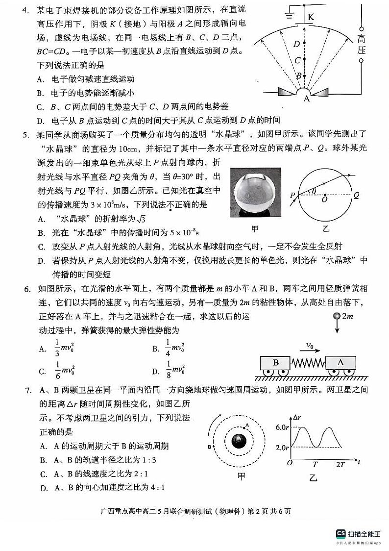 广西重点高中2023-2024学年高二下学期5月月考物理试题02