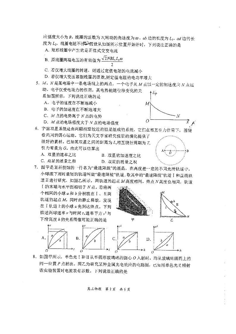 辽宁省葫芦岛市2024届高三下学期第二次模拟考试物理试题（PDF版附答案）第2页
