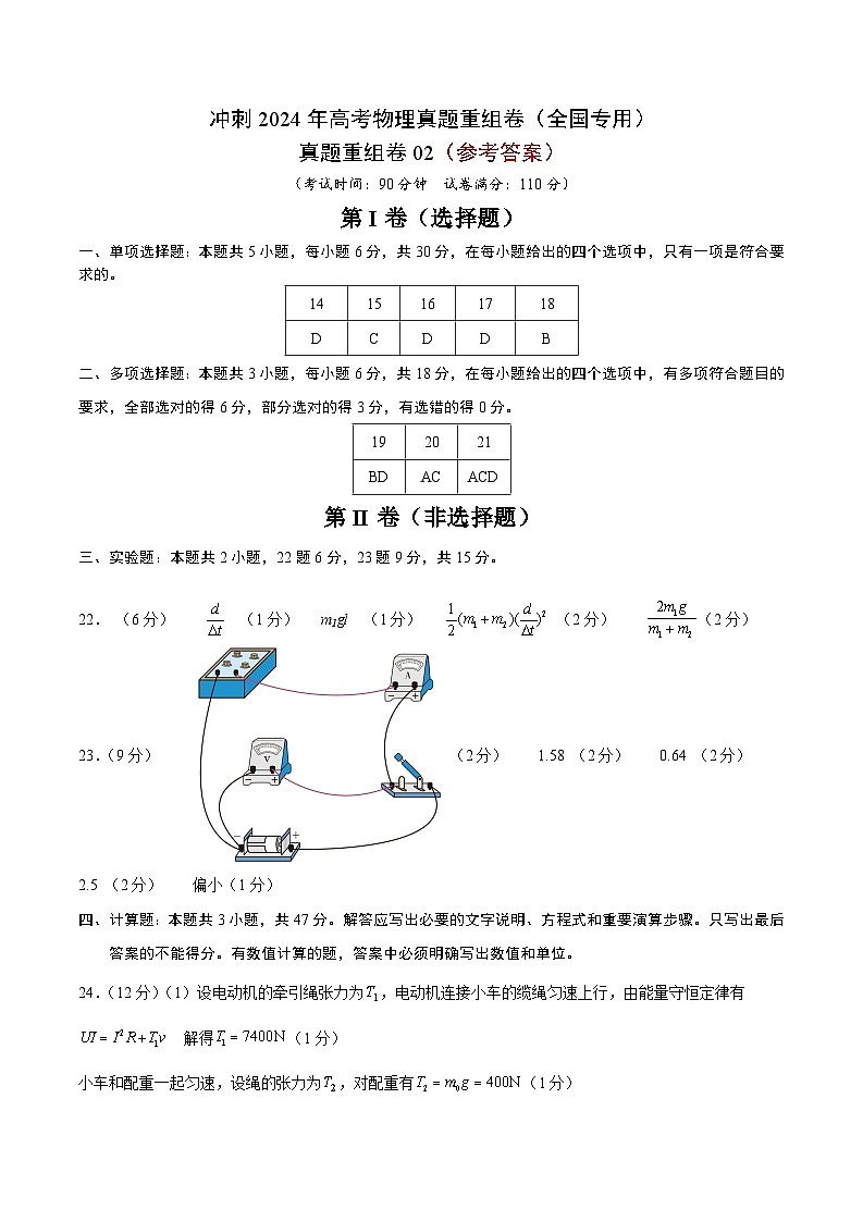 冲刺2024年高考物理-真题重组卷02（全国专用）（原卷版+解析版）01