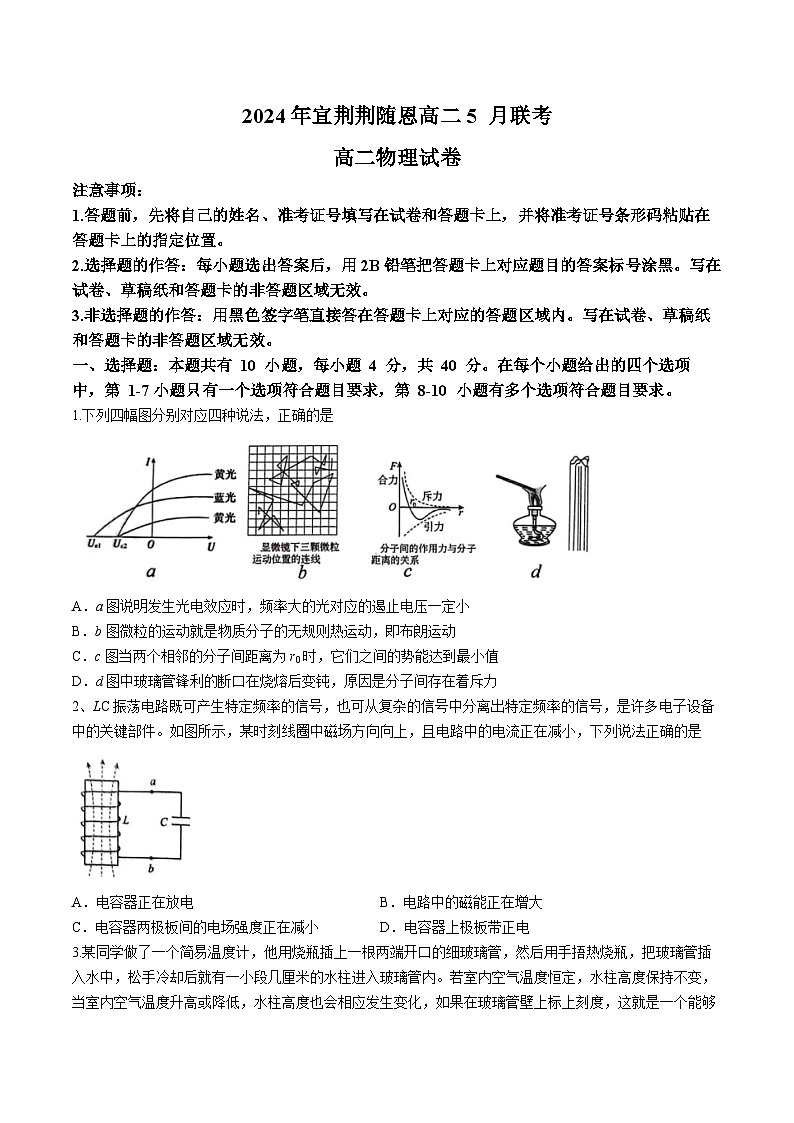 2024湖北省宜荆荆随恩高二下学期5月联考物理试题含解析01
