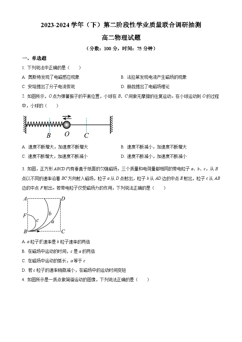 重庆市乌江新高考协作体2023-2024学年高二下学期5月月考物理试题（学生版+教师版 ）01