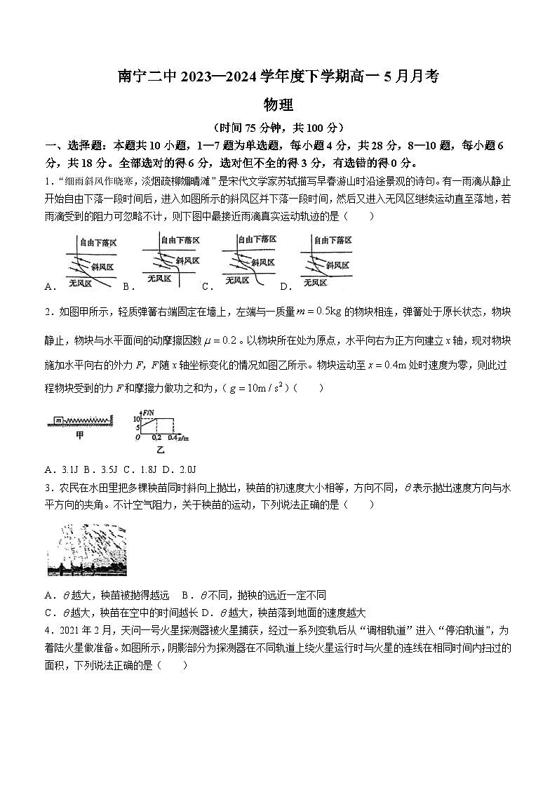 广西南宁市第二中学2023-2024学年高一下学期5月月考物理试题(无答案)01