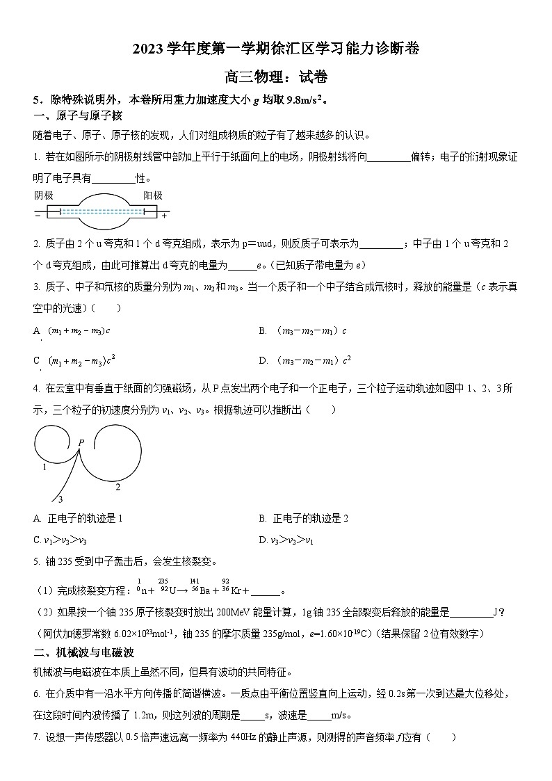 2024年上海市徐汇区高三上学期期末学习能力诊断（高考一模）物理试卷含详解01
