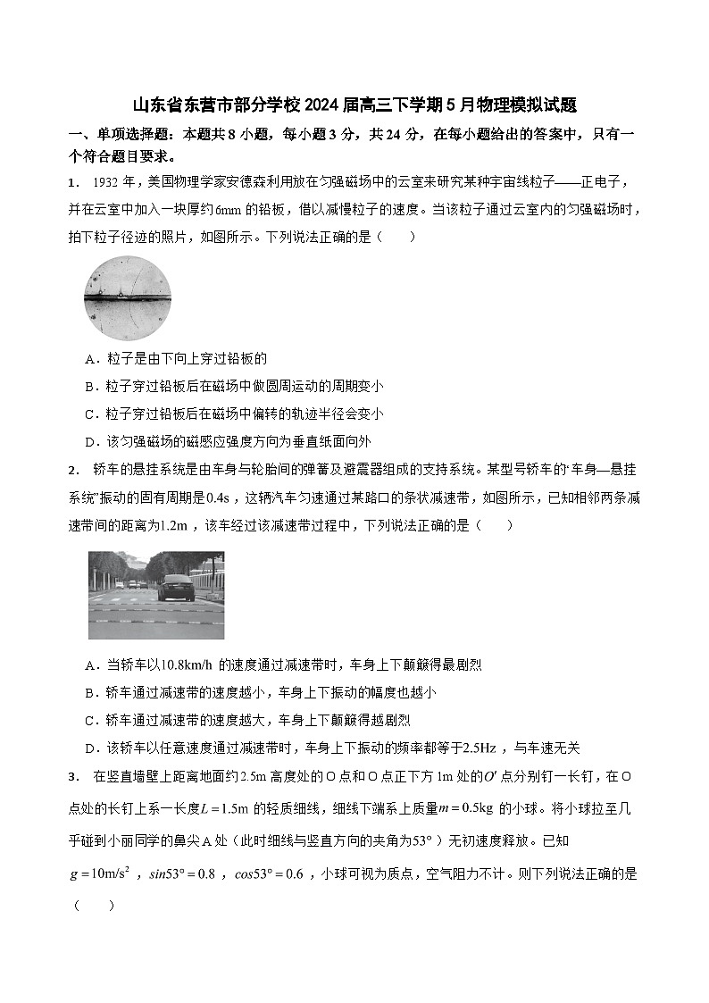 2024届山东省东营市部分学校高三下学期5月模拟物理试题第1页