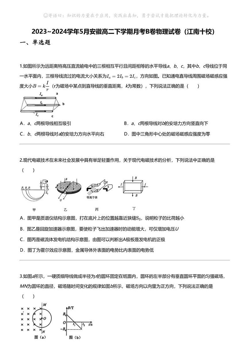 2023_2024学年5月安徽高二下学期月考B卷物理试卷（江南十校）01