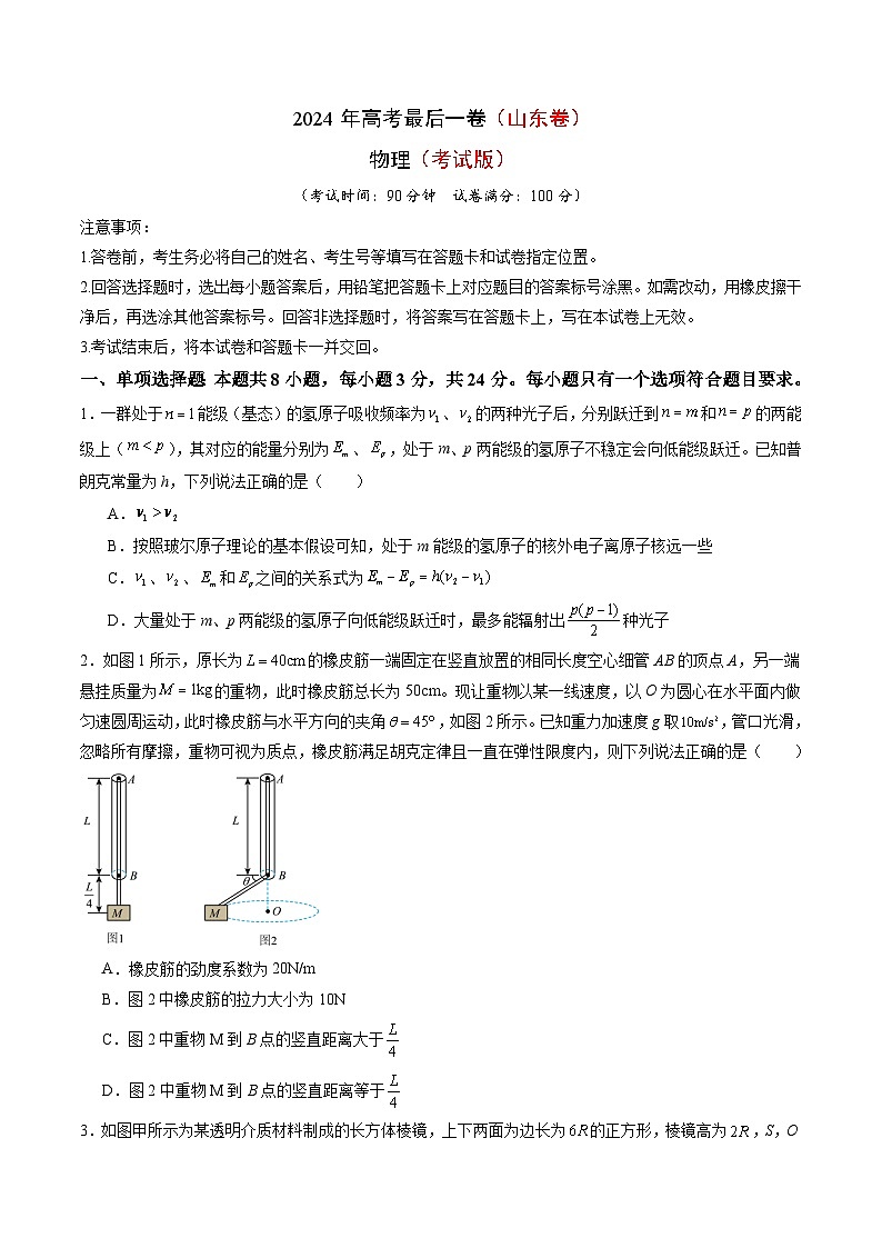 2024年高考最后一卷（山东卷）（考试版）第1页
