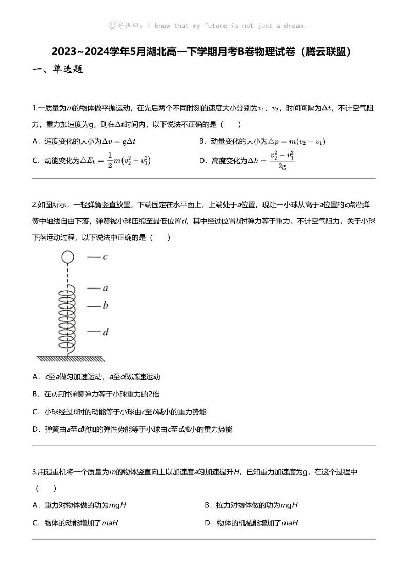 2023_2024学年5月湖北高一下学期月考B卷物理试卷（腾云联盟）01