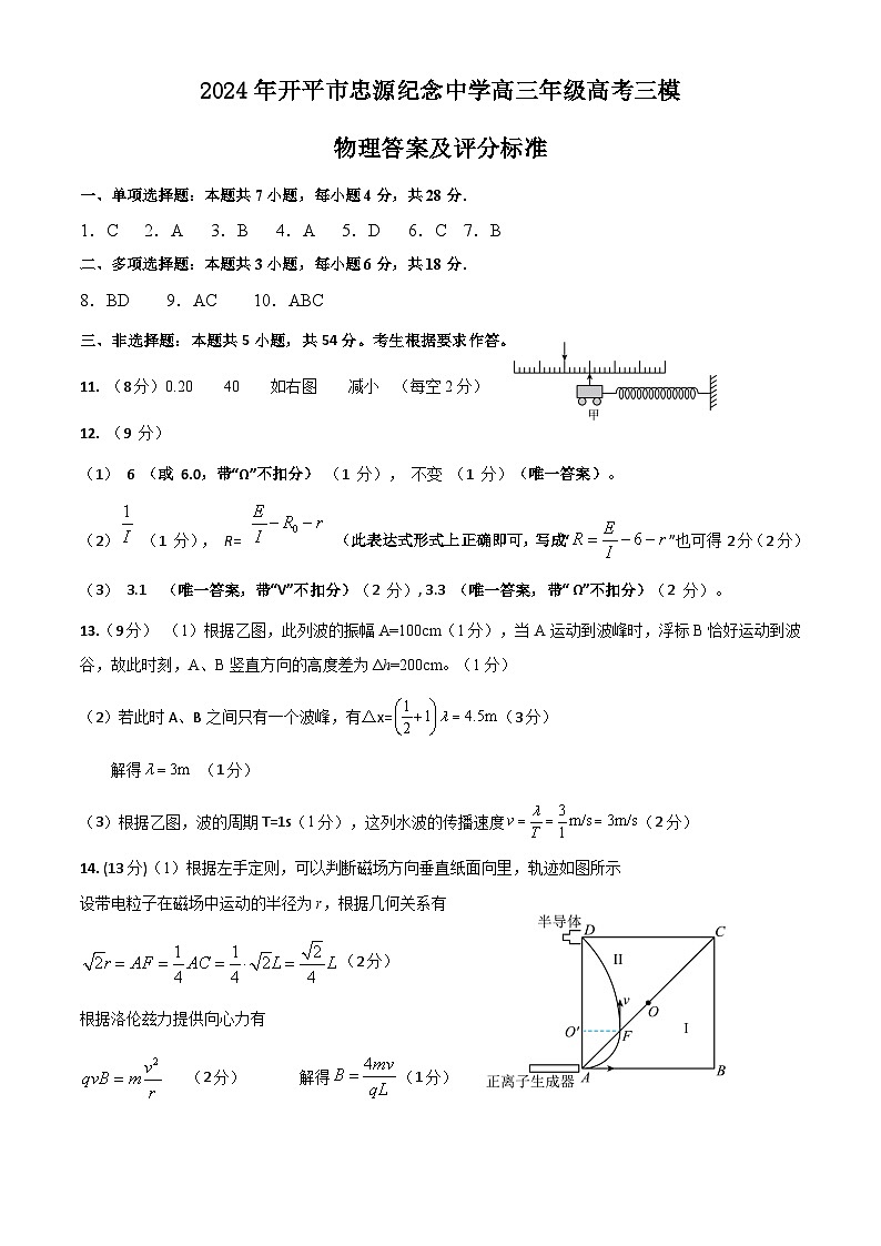 2024届广东省江门市开平市忠源纪念中学高三下学期三模物理试题01