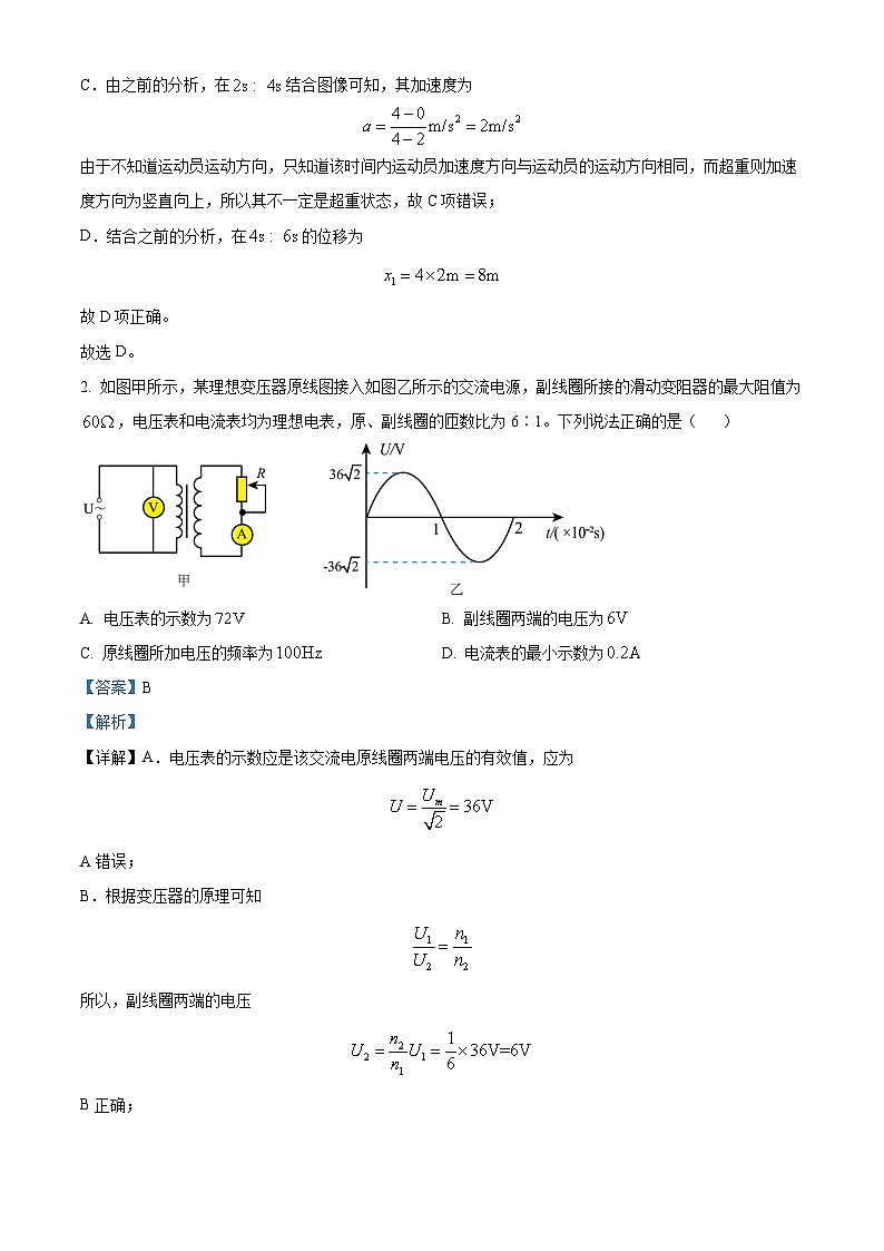 江西省部分学校2024届高三下学期6月适应性考试物理试卷（Word版附解析）02